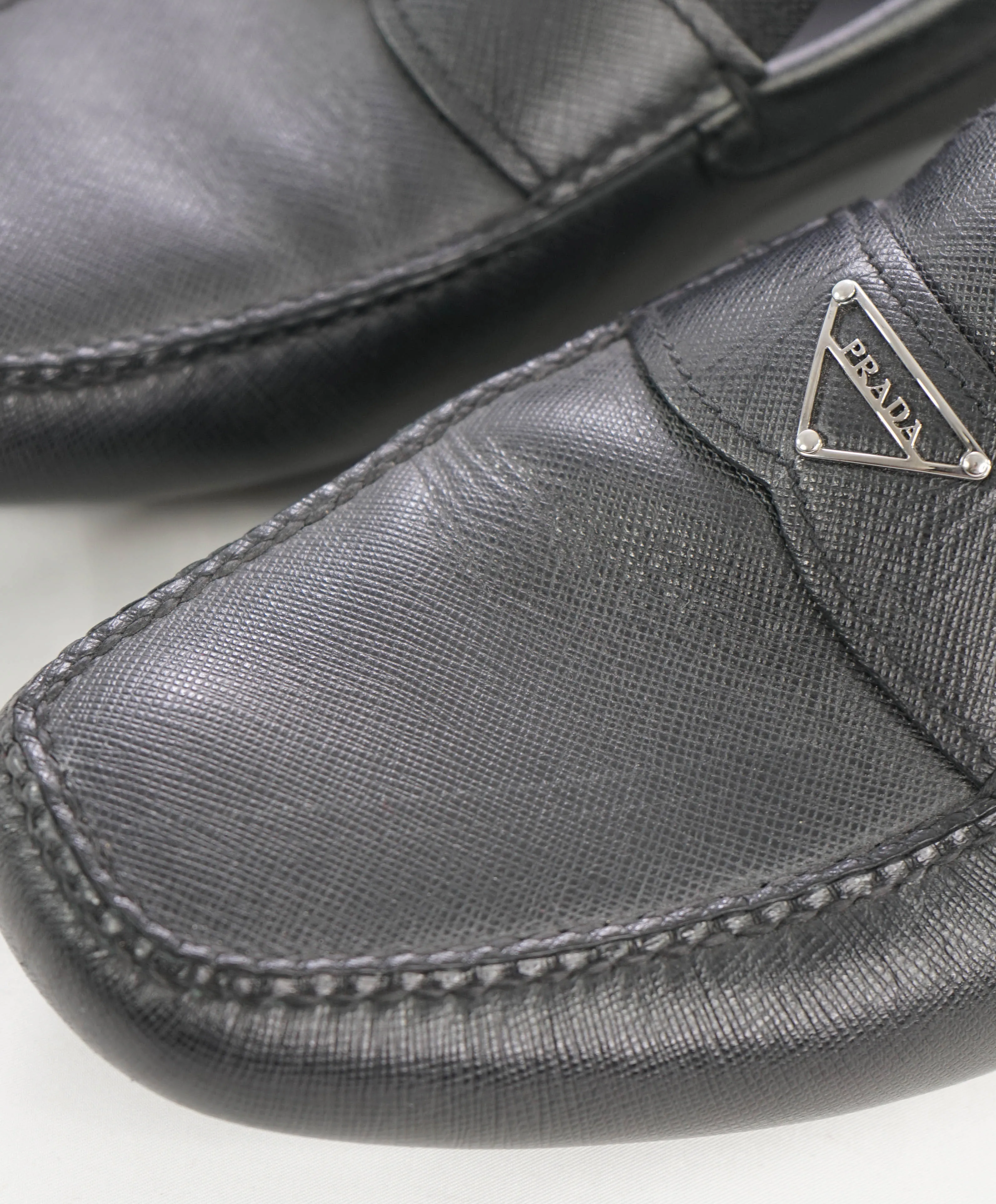 $850 PRADA - Black Saffiano LOGO Leather Penny Loafers - 10US (9)