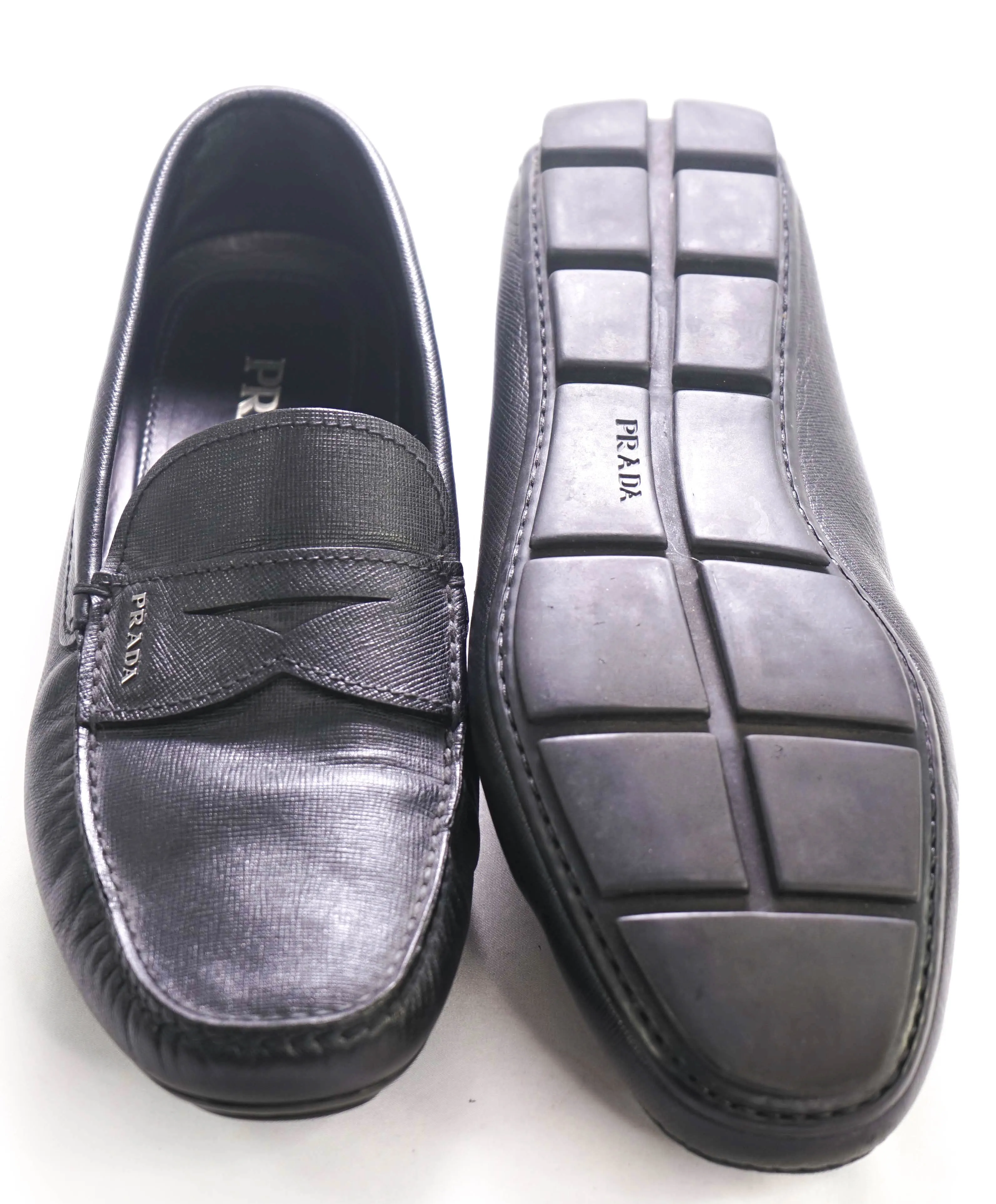 $850 PRADA - Black Saffiano LOGO Leather Penny Loafers - 11US (10)