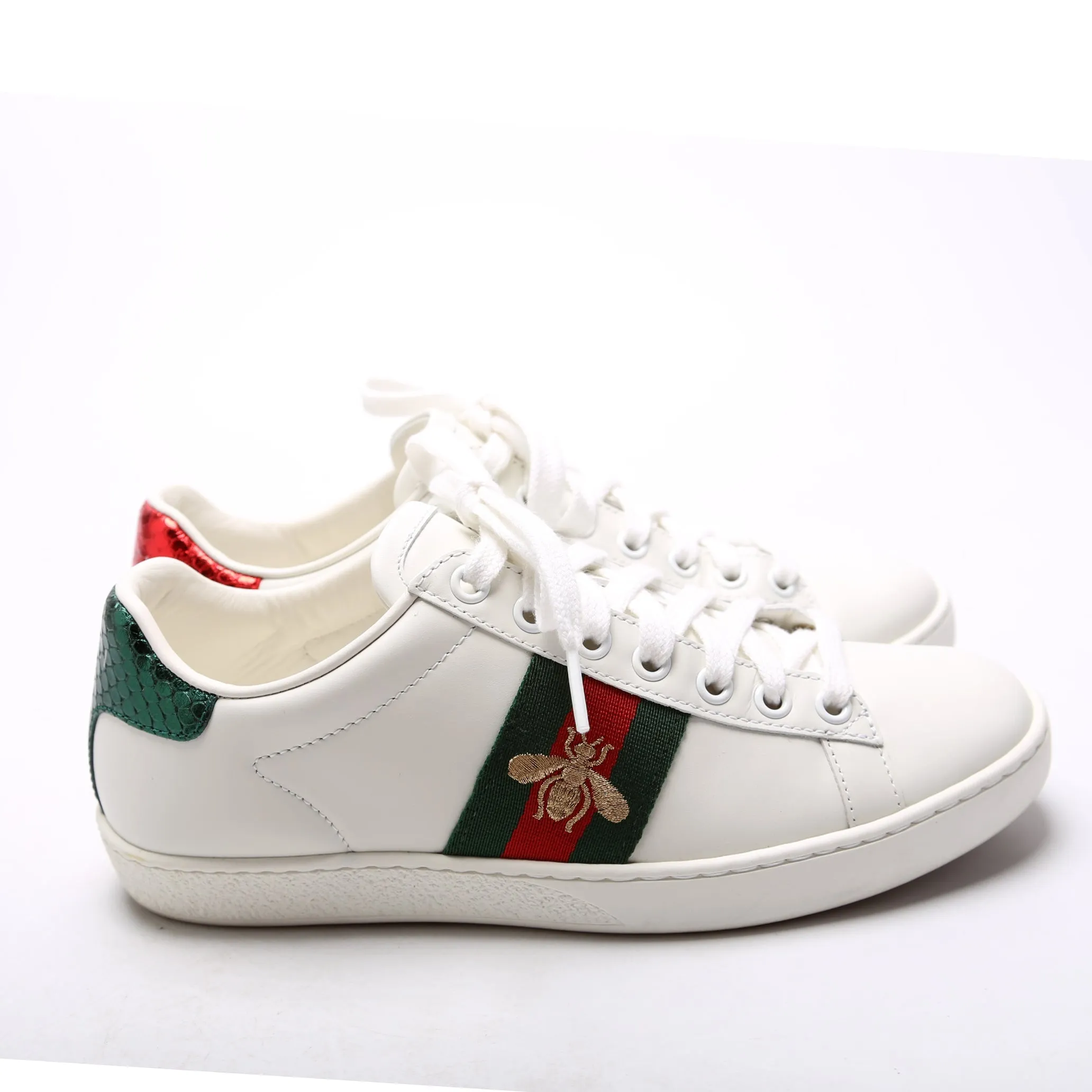 Ace Web Bee Leather Sneakers Size 35 White