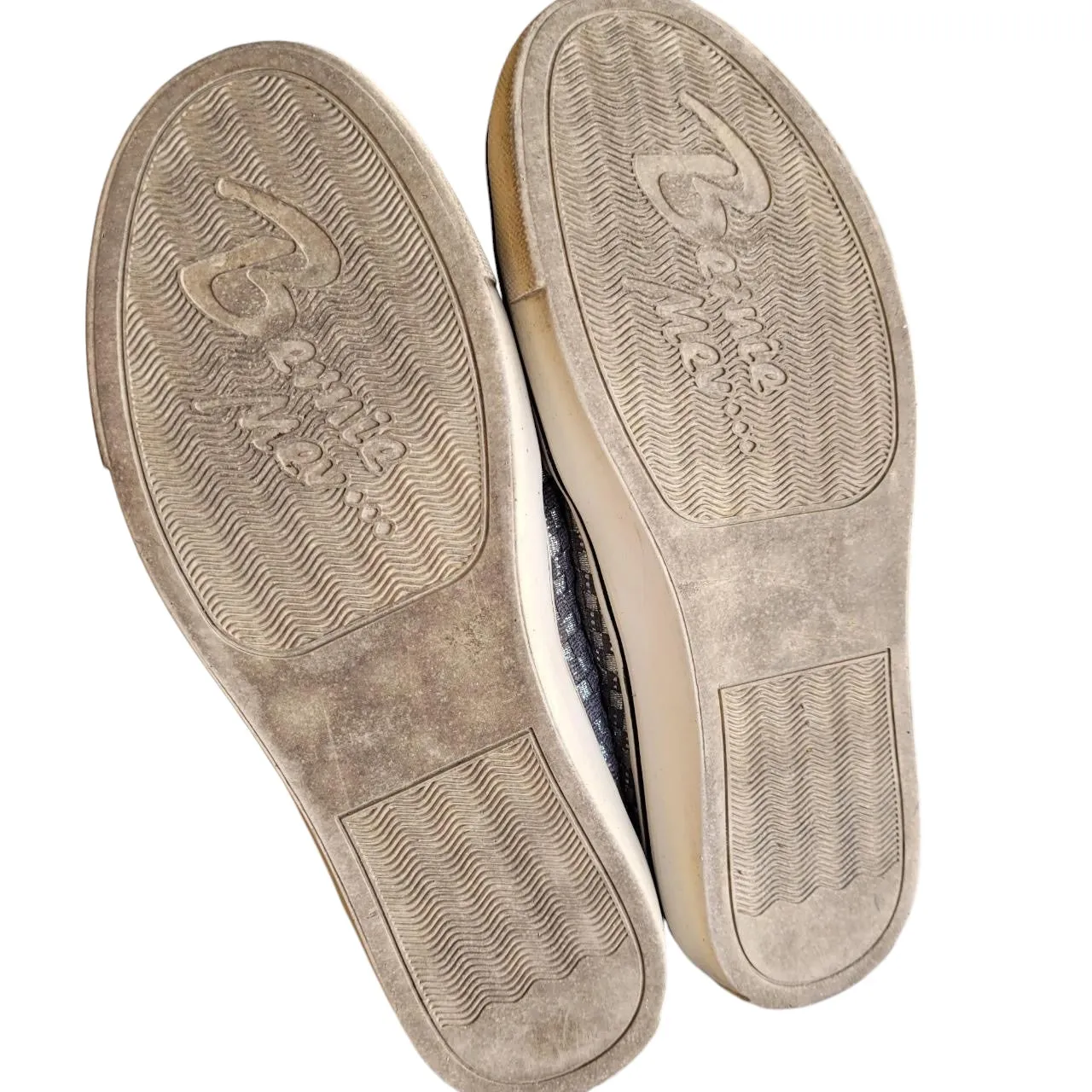 Bernie Mev "Verona" Silver Basket Weave Flat Slip on Sneaker Shoes Size 6.5