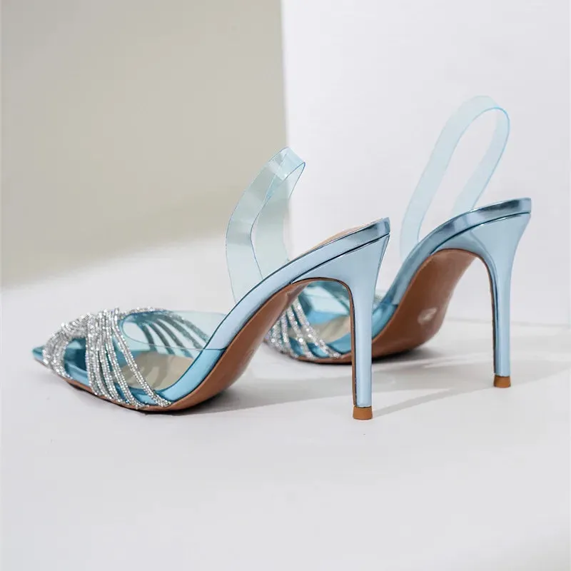 binfenxie Brand 10cm Thin High heels Women Sandals Fashion Transparent PVC Rhinestone Slingbacks Gladiator Sandals Summer Party Prom Shoes