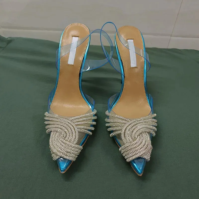 binfenxie Brand 10cm Thin High heels Women Sandals Fashion Transparent PVC Rhinestone Slingbacks Gladiator Sandals Summer Party Prom Shoes
