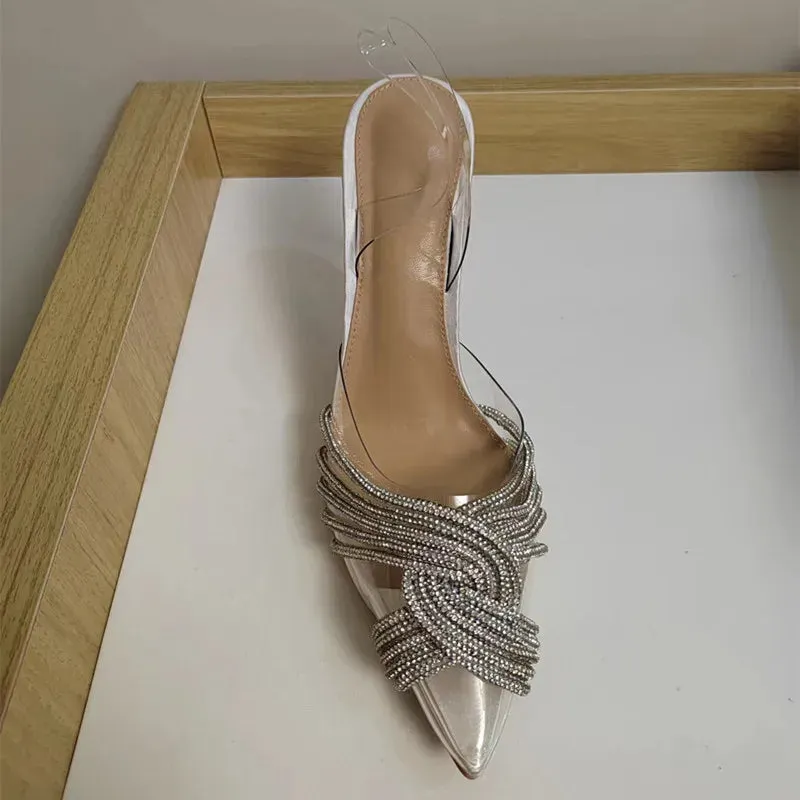 binfenxie Brand 10cm Thin High heels Women Sandals Fashion Transparent PVC Rhinestone Slingbacks Gladiator Sandals Summer Party Prom Shoes