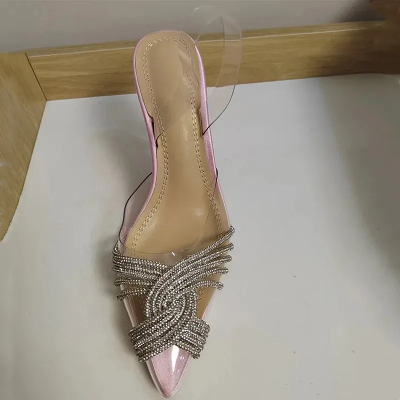 binfenxie Brand 10cm Thin High heels Women Sandals Fashion Transparent PVC Rhinestone Slingbacks Gladiator Sandals Summer Party Prom Shoes