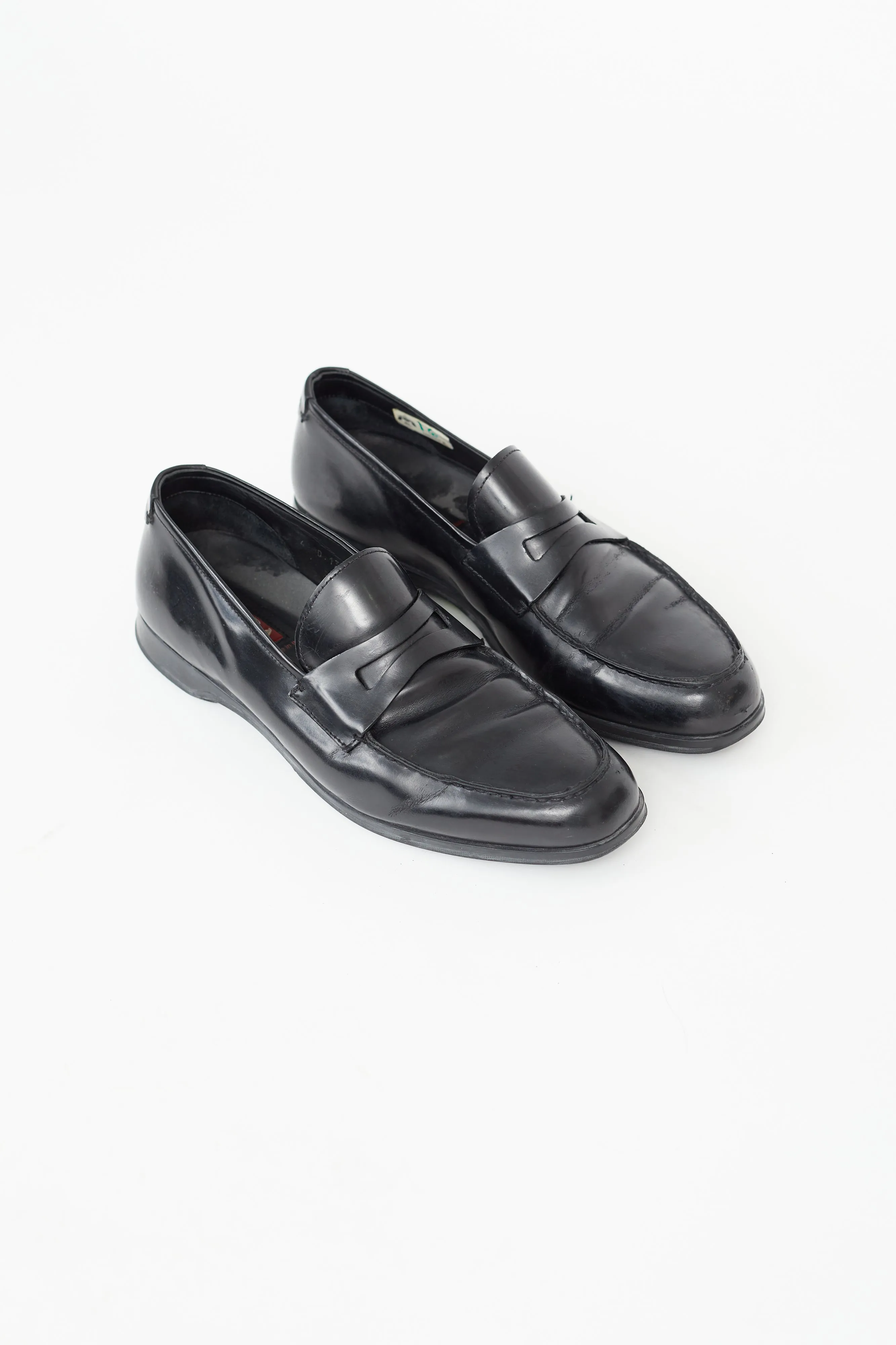 Black Leather Penny Almond Toe Loafer