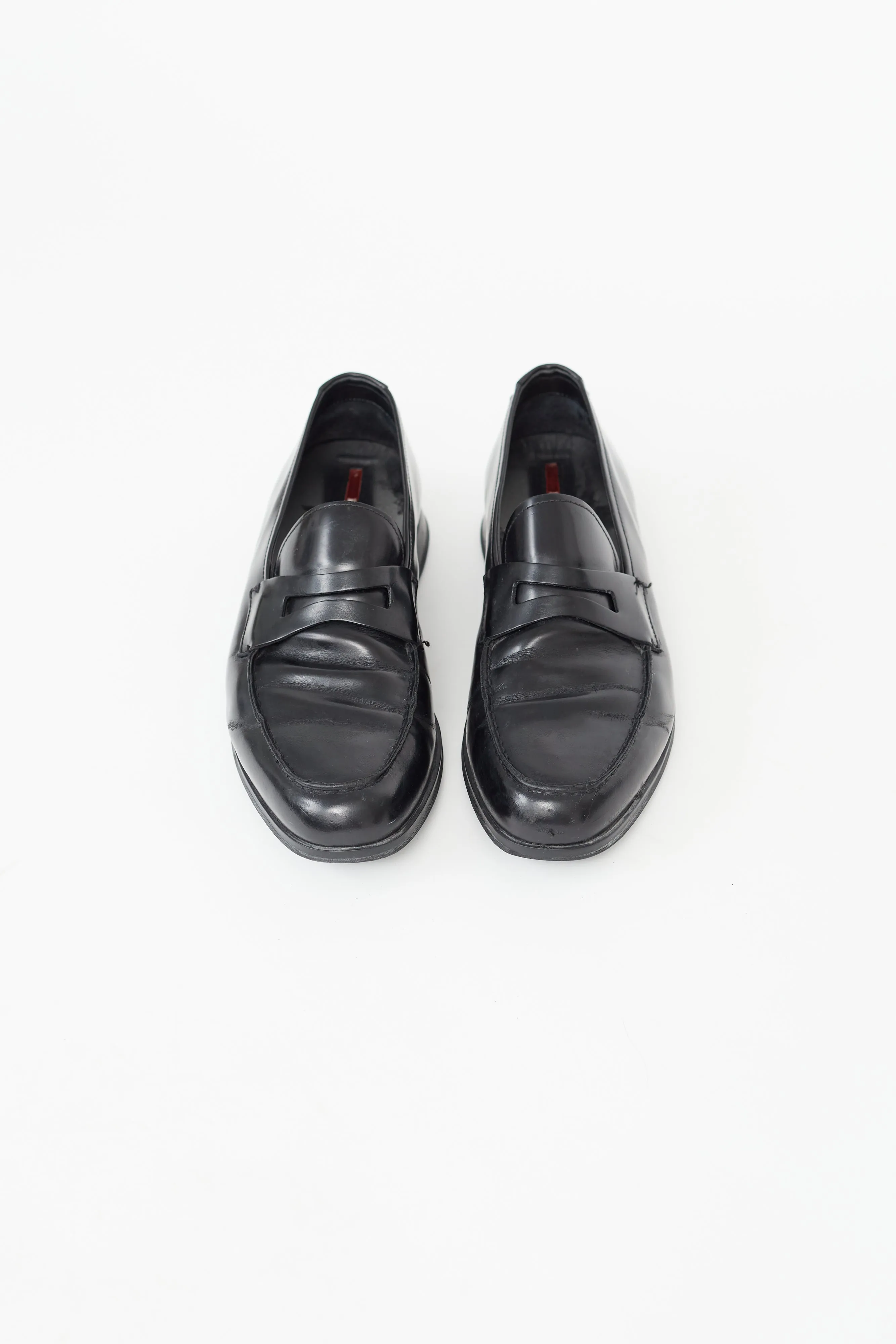 Black Leather Penny Almond Toe Loafer