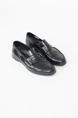 Black Leather Penny Almond Toe Loafer