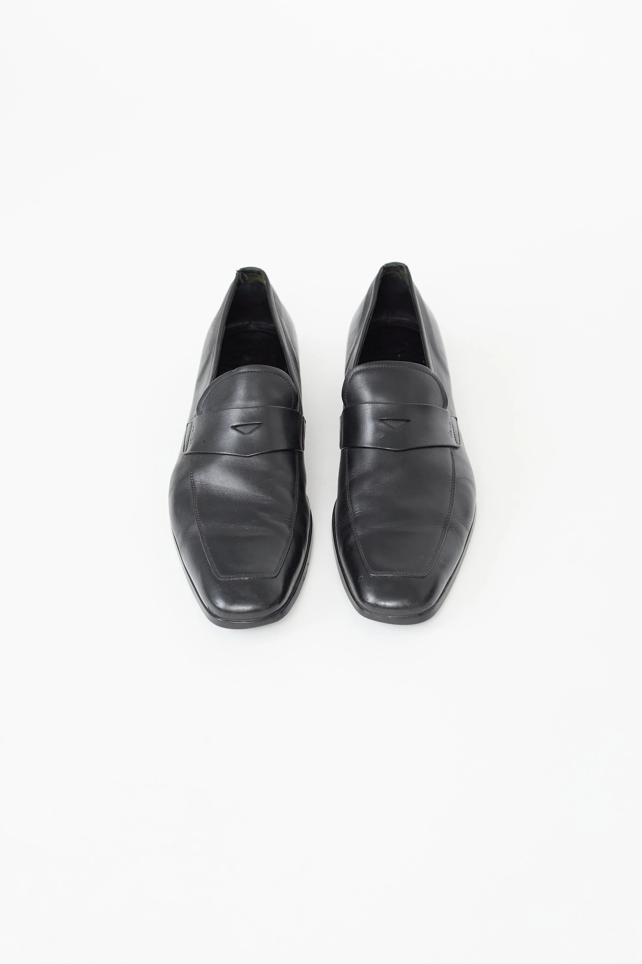Black Leather Penny Square Toe Loafer