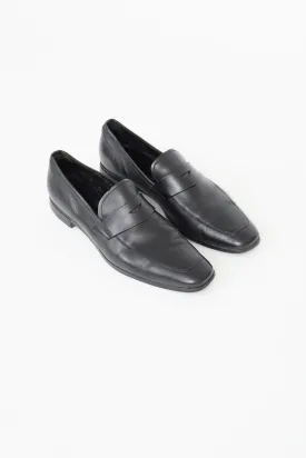 Black Leather Penny Square Toe Loafer
