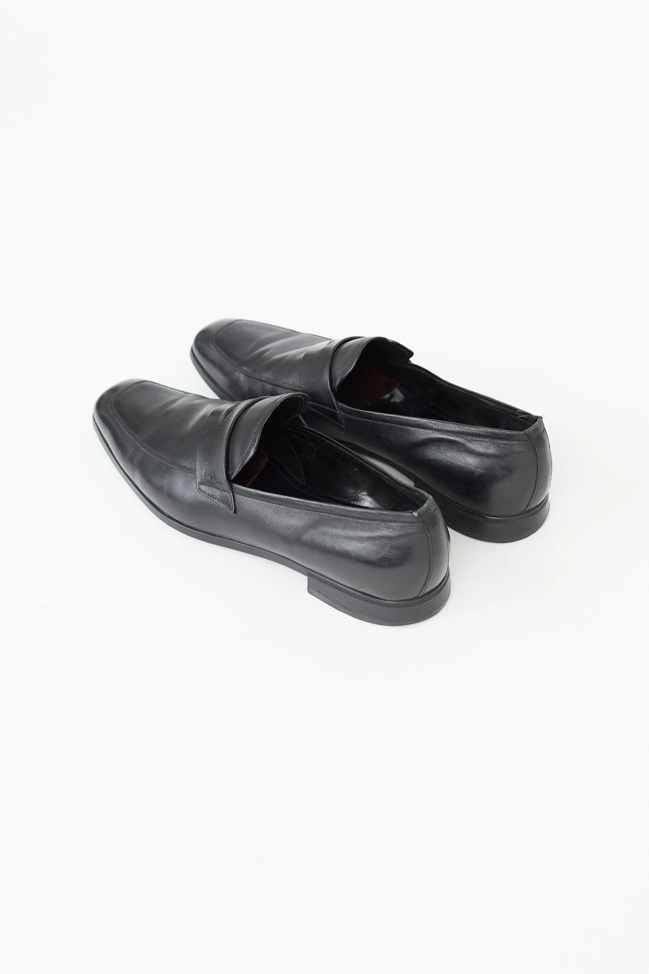 Black Leather Penny Square Toe Loafer