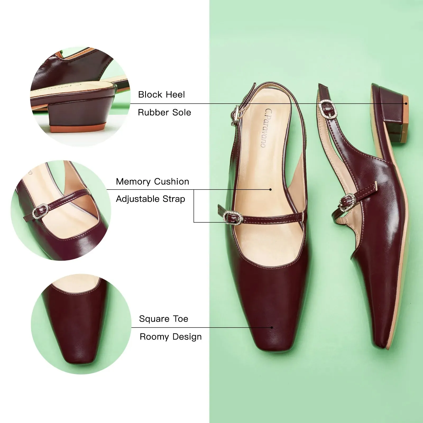 Block Heel Slingback Sandals (Alva)