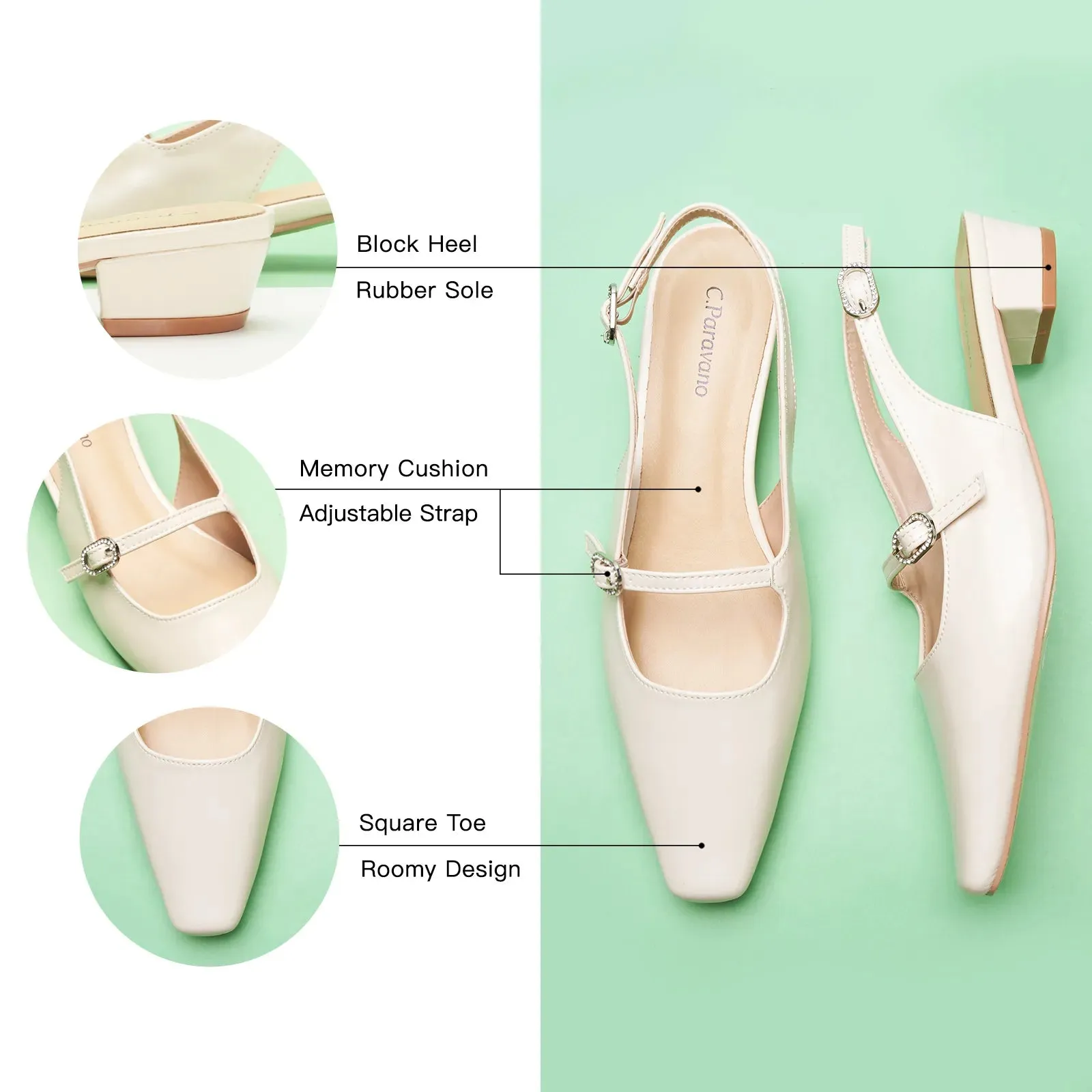 Block Heel Slingback Sandals (Alva)