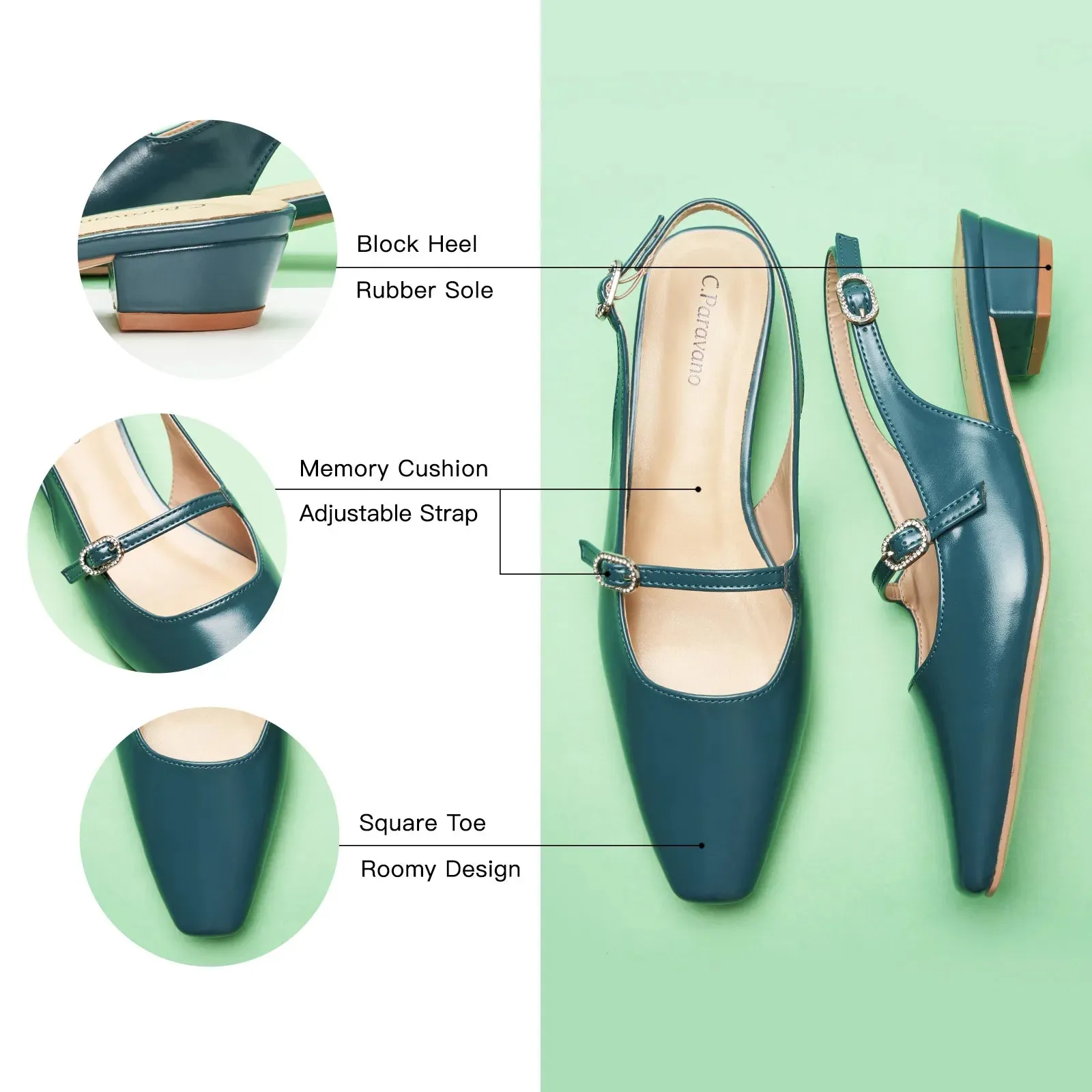 Block Heel Slingback Sandals (Alva)