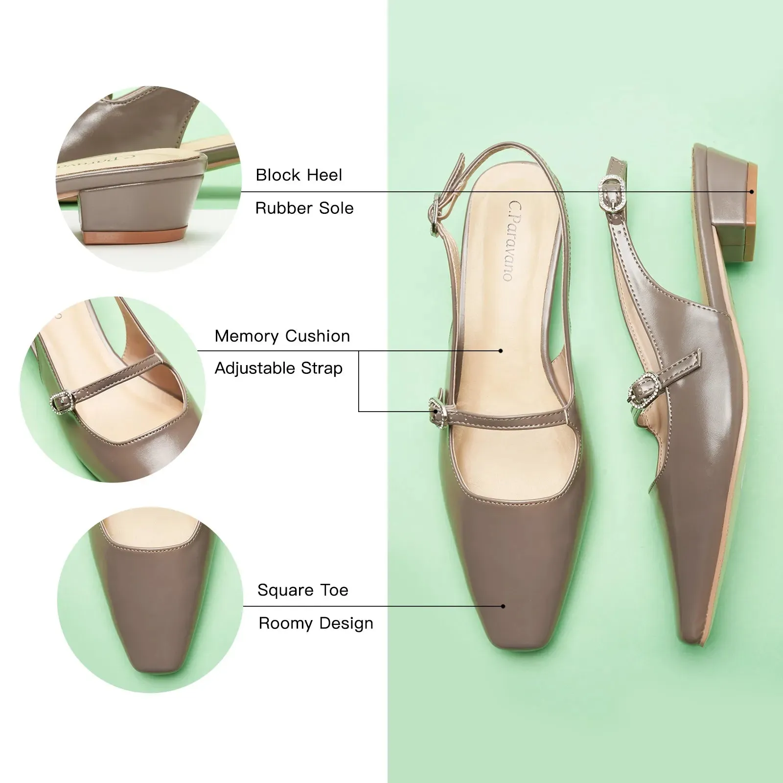 Block Heel Slingback Sandals (Alva)