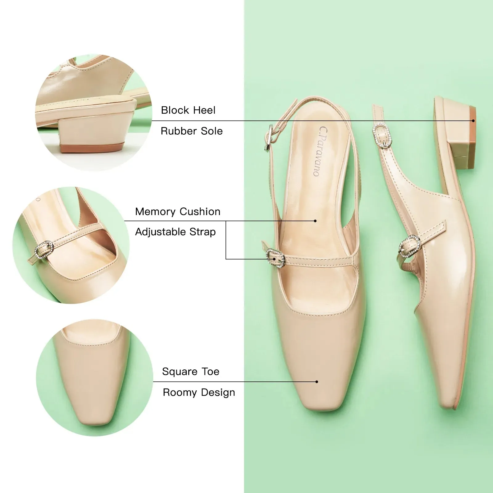 Block Heel Slingback Sandals (Alva)
