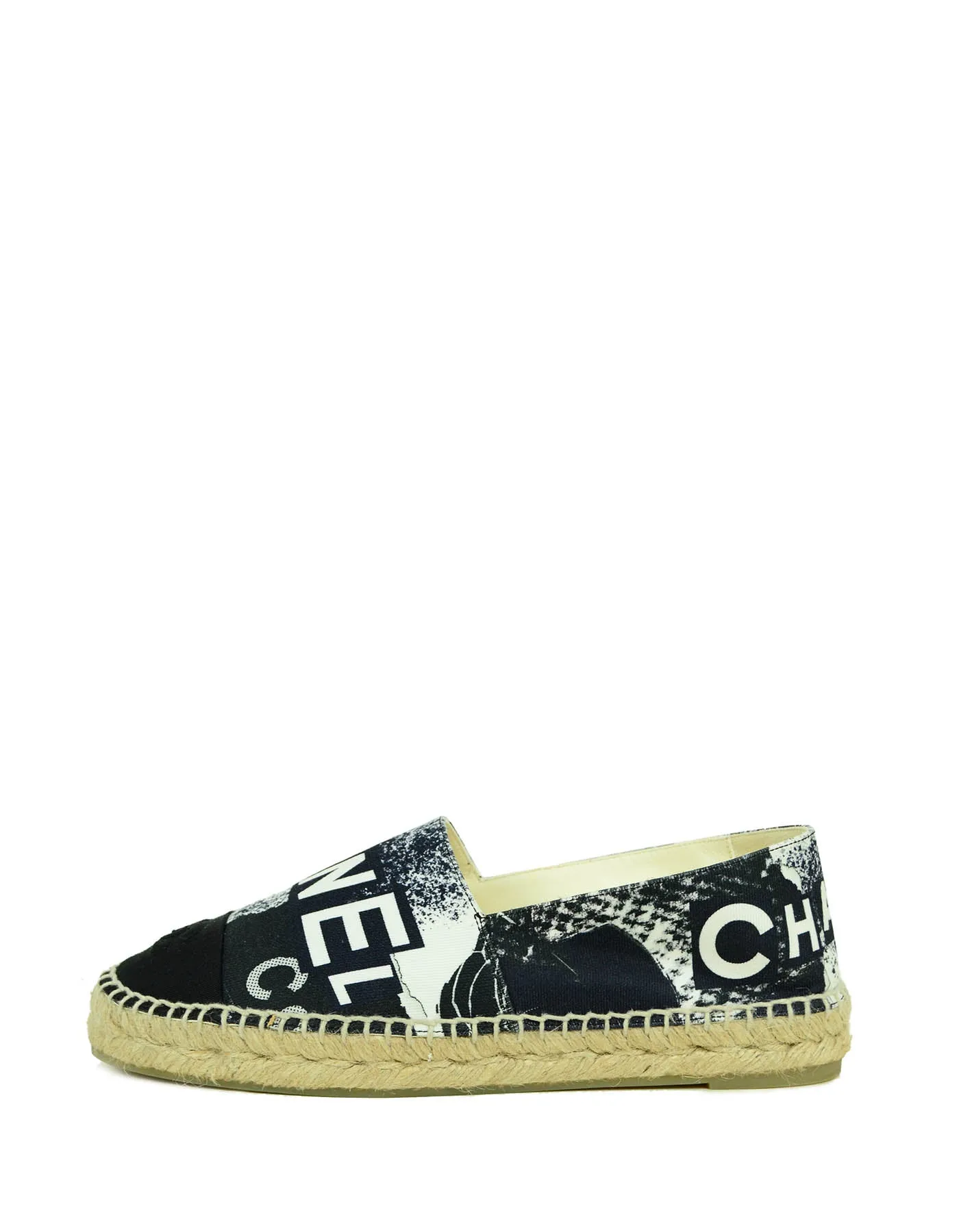 Chanel 2020 Black/White Cambon Logo Print Espadrilles sz 39