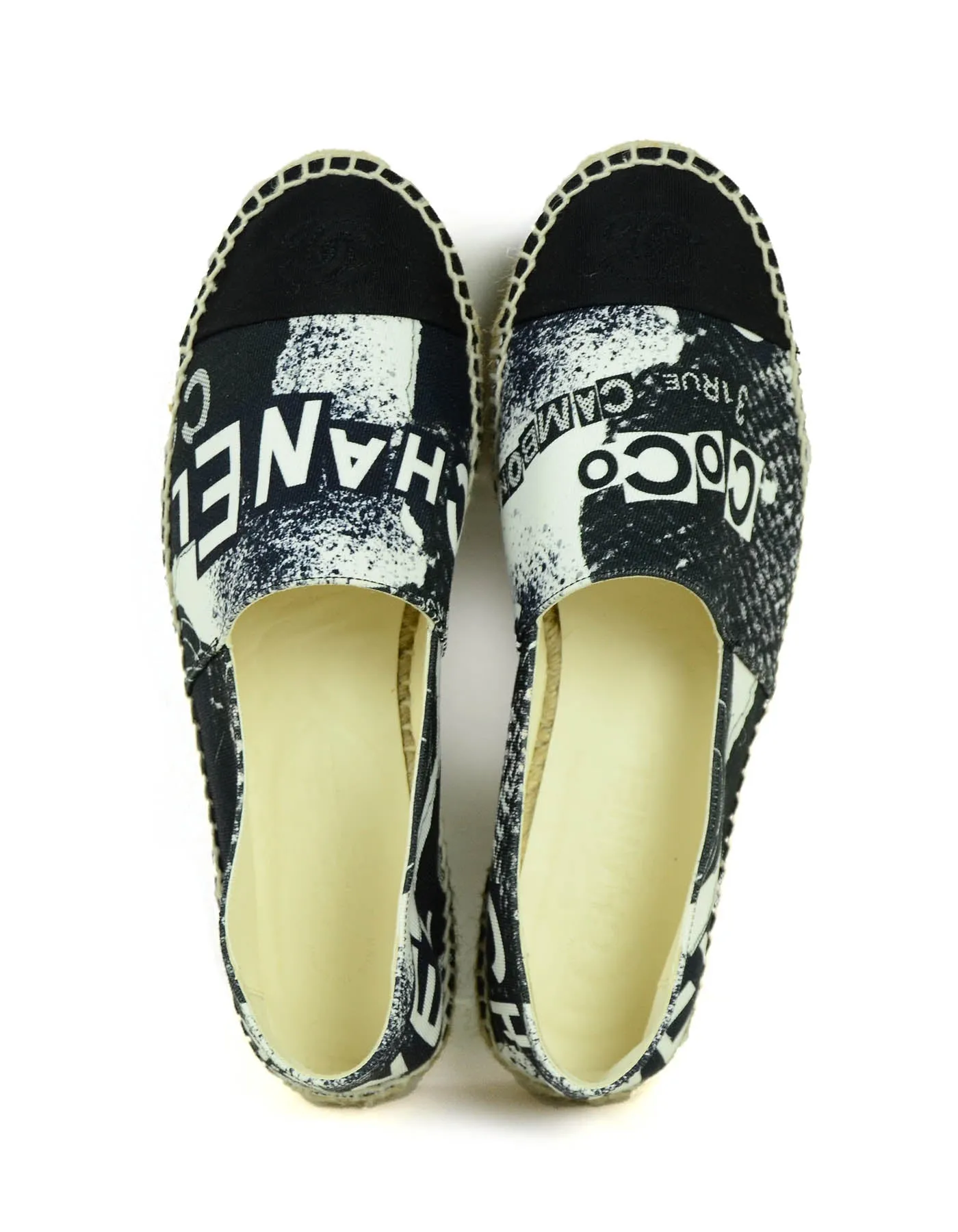 Chanel 2020 Black/White Cambon Logo Print Espadrilles sz 39