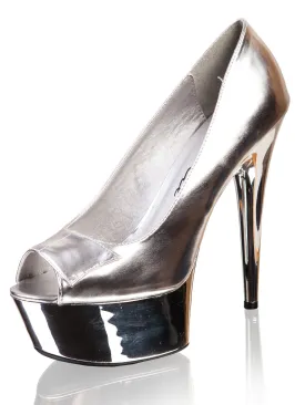 Classic Silver Open Toe Pumps With Platform