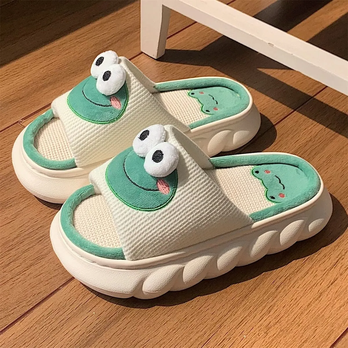 Cute Cartoon Milk Cow Linen Slippers For Women Thick Bottom Home Shoes Cotton Couple Indoor Slippers Funny Male Home Slides