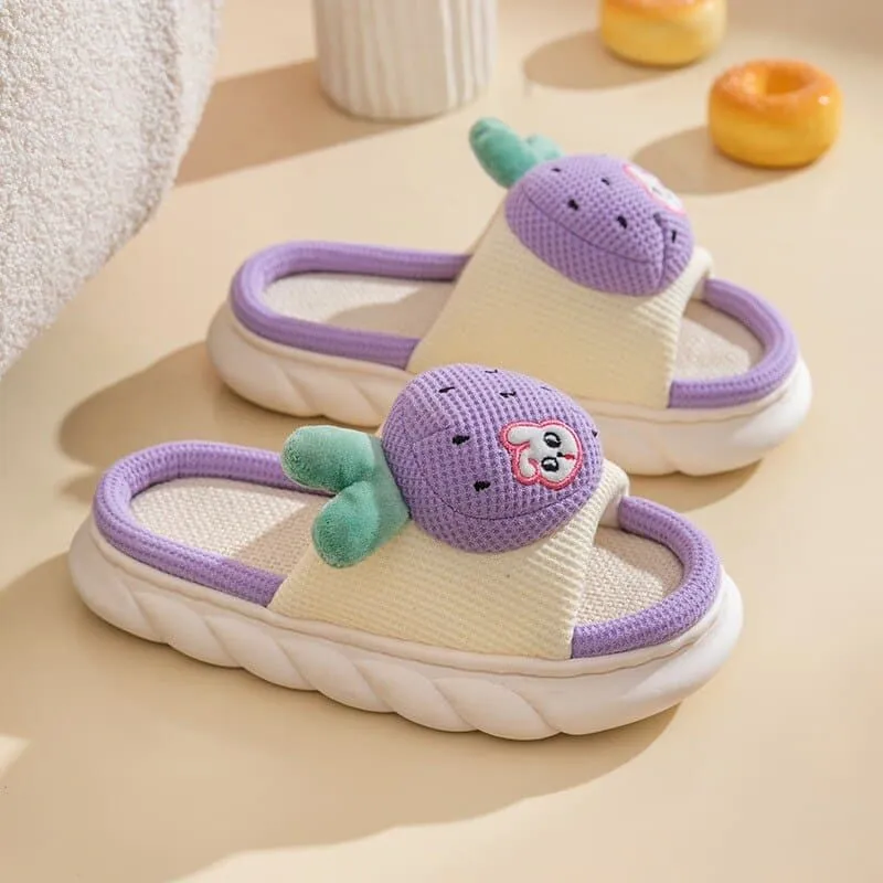 Cute Cartoon Milk Cow Linen Slippers For Women Thick Bottom Home Shoes Cotton Couple Indoor Slippers Funny Male Home Slides