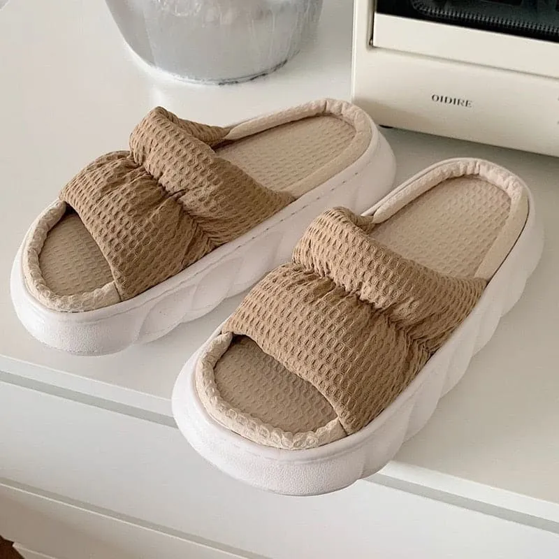 Cute Cartoon Milk Cow Linen Slippers For Women Thick Bottom Home Shoes Cotton Couple Indoor Slippers Funny Male Home Slides
