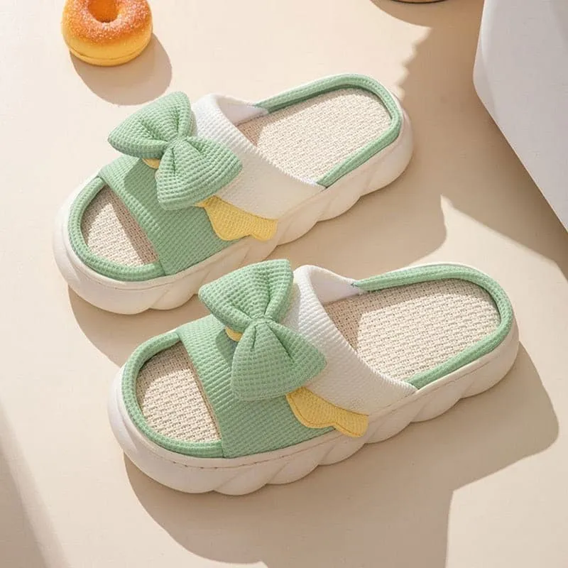 Cute Cartoon Milk Cow Linen Slippers For Women Thick Bottom Home Shoes Cotton Couple Indoor Slippers Funny Male Home Slides