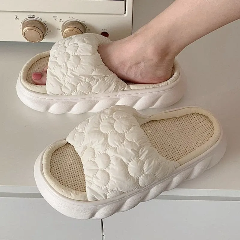 Cute Cartoon Milk Cow Linen Slippers For Women Thick Bottom Home Shoes Cotton Couple Indoor Slippers Funny Male Home Slides