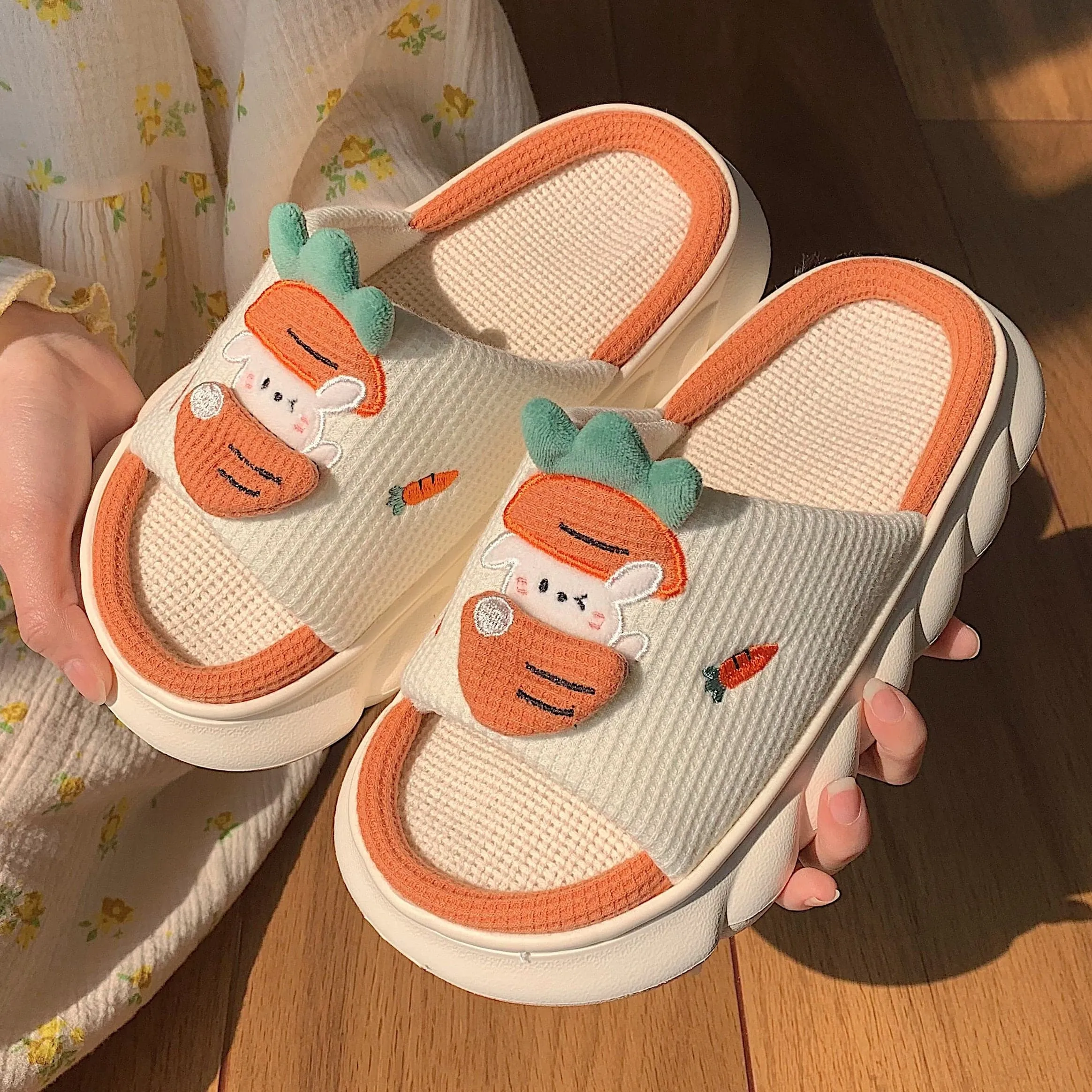 Cute Cartoon Milk Cow Linen Slippers For Women Thick Bottom Home Shoes Cotton Couple Indoor Slippers Funny Male Home Slides