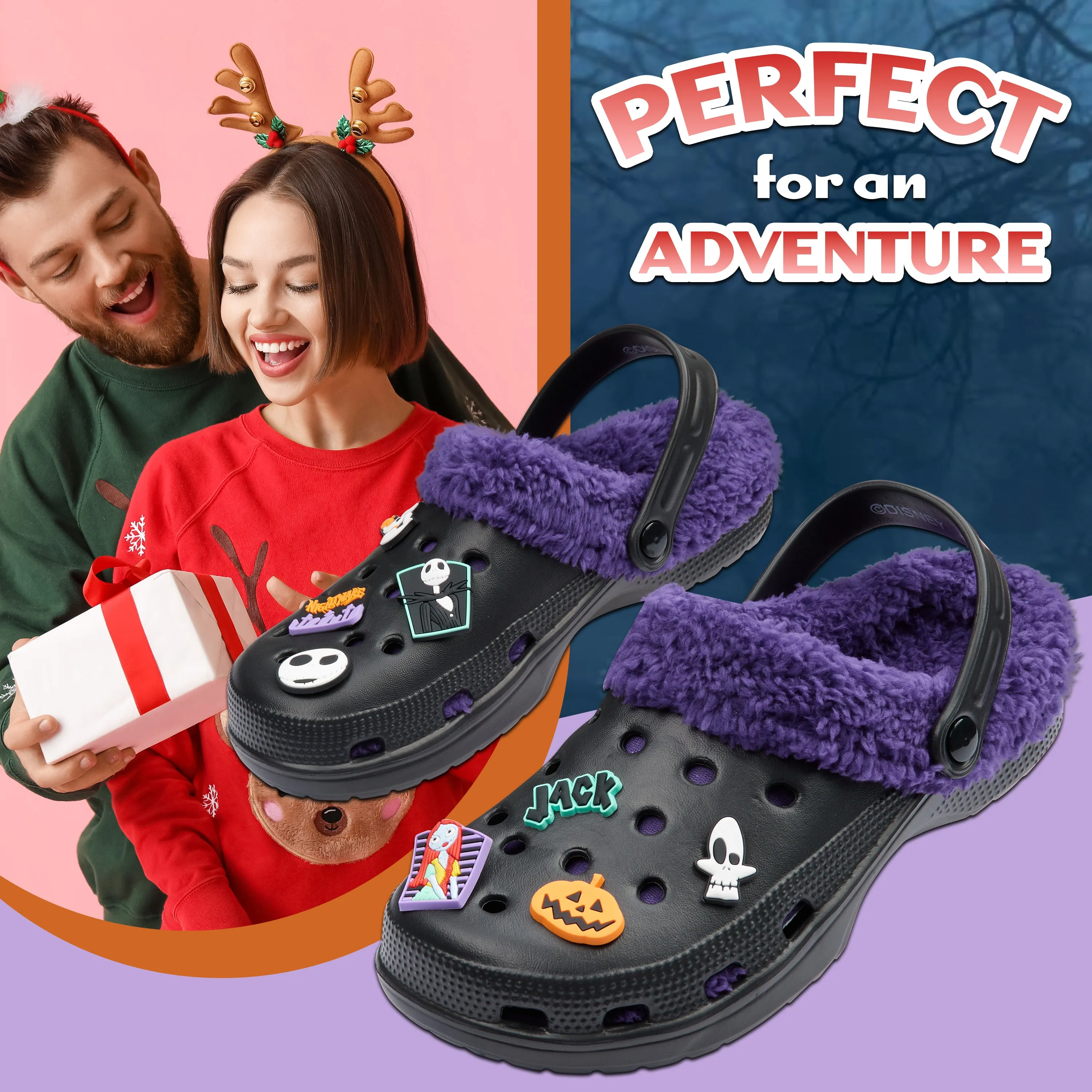 Disney Stitch Clogs Womens Winter Fleece Lining & Removable Charms