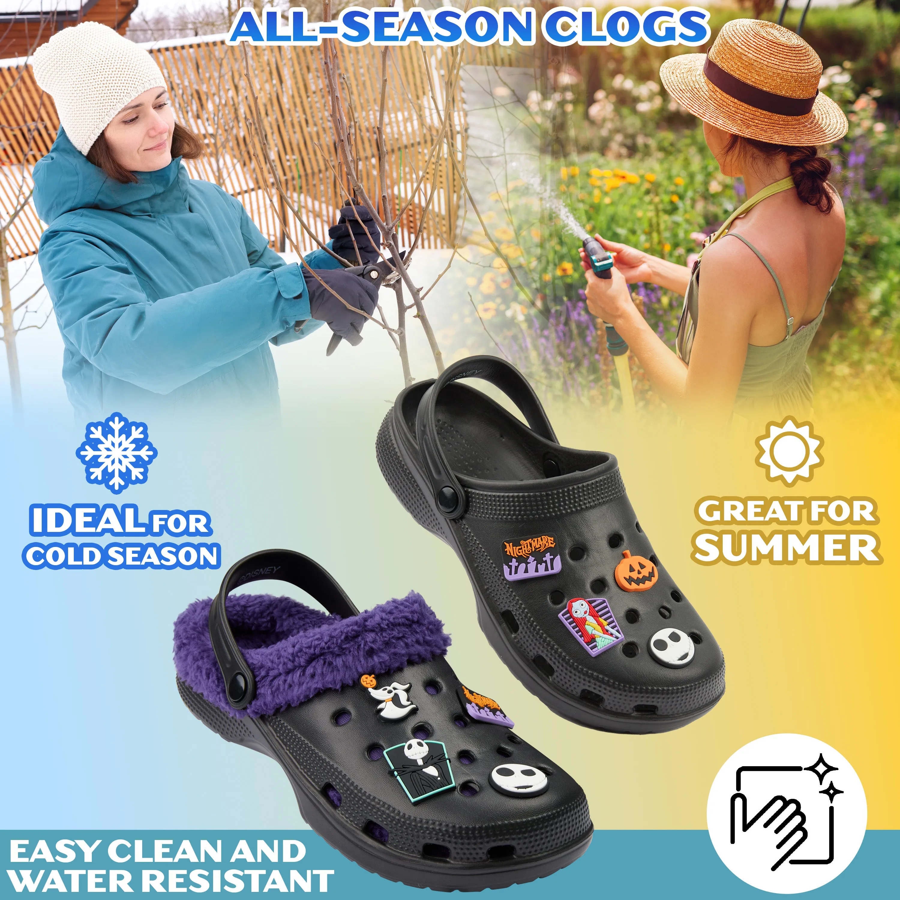 Disney Stitch Clogs Womens Winter Fleece Lining & Removable Charms