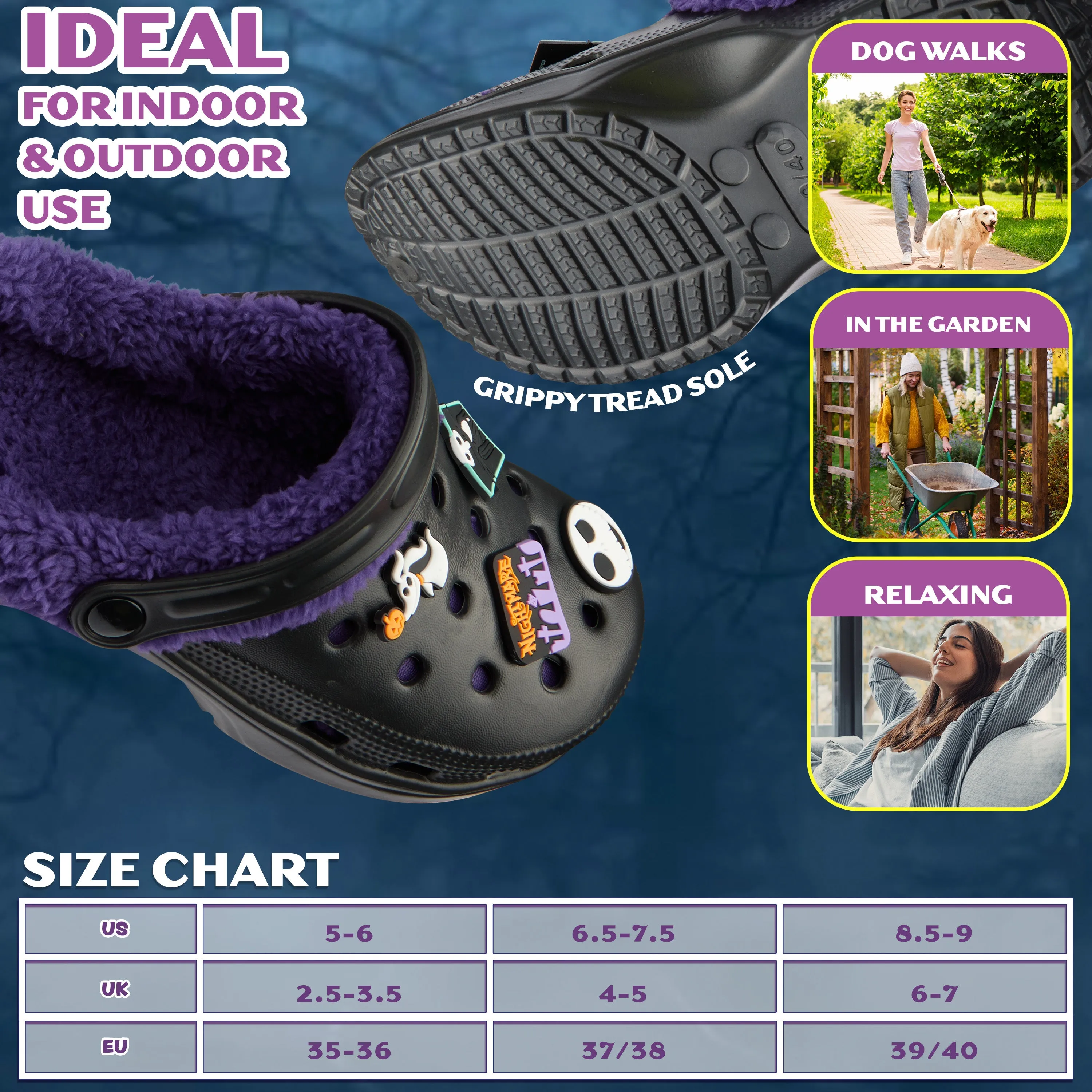 Disney Stitch Clogs Womens Winter Fleece Lining & Removable Charms