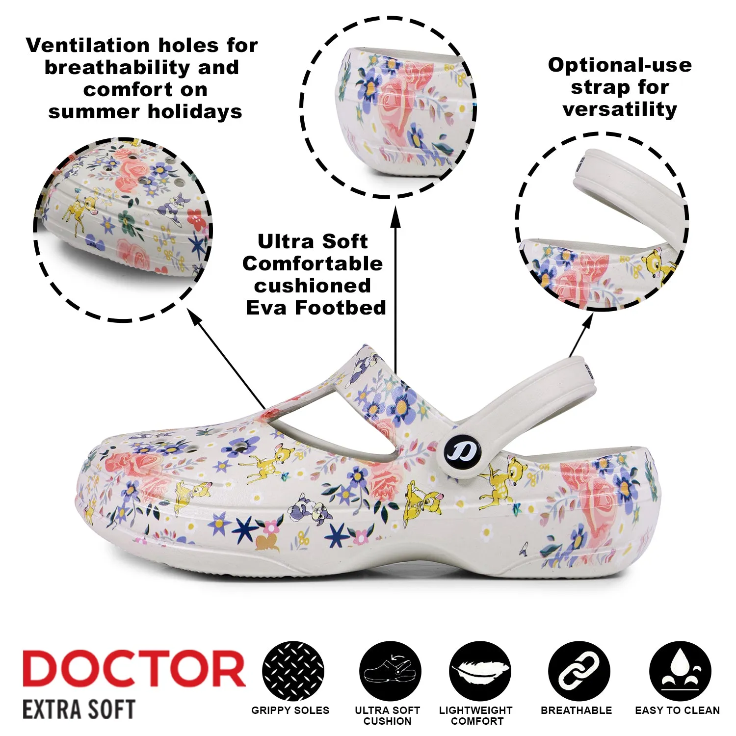 DOCTOR EXTRA SOFT D-512 Women's Classic Casual Clogs/Sandals with Adjustable Back Strap for Adult | Comfortable & Light Weight | Stylish & Anti-Skid | Waterproof & Everyday Use Mules for Girls/Ladies