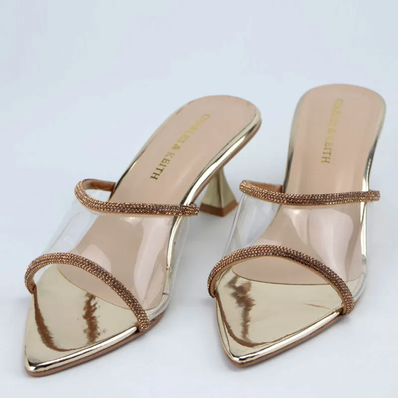 Elegant Clear Rhinestone Pointed Toe Kitten Heels #10380 #22