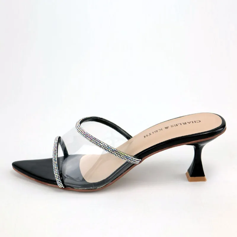 Elegant Clear Rhinestone Pointed Toe Kitten Heels #10380 #22