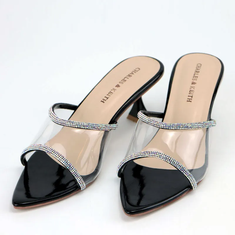 Elegant Clear Rhinestone Pointed Toe Kitten Heels #10380 #22