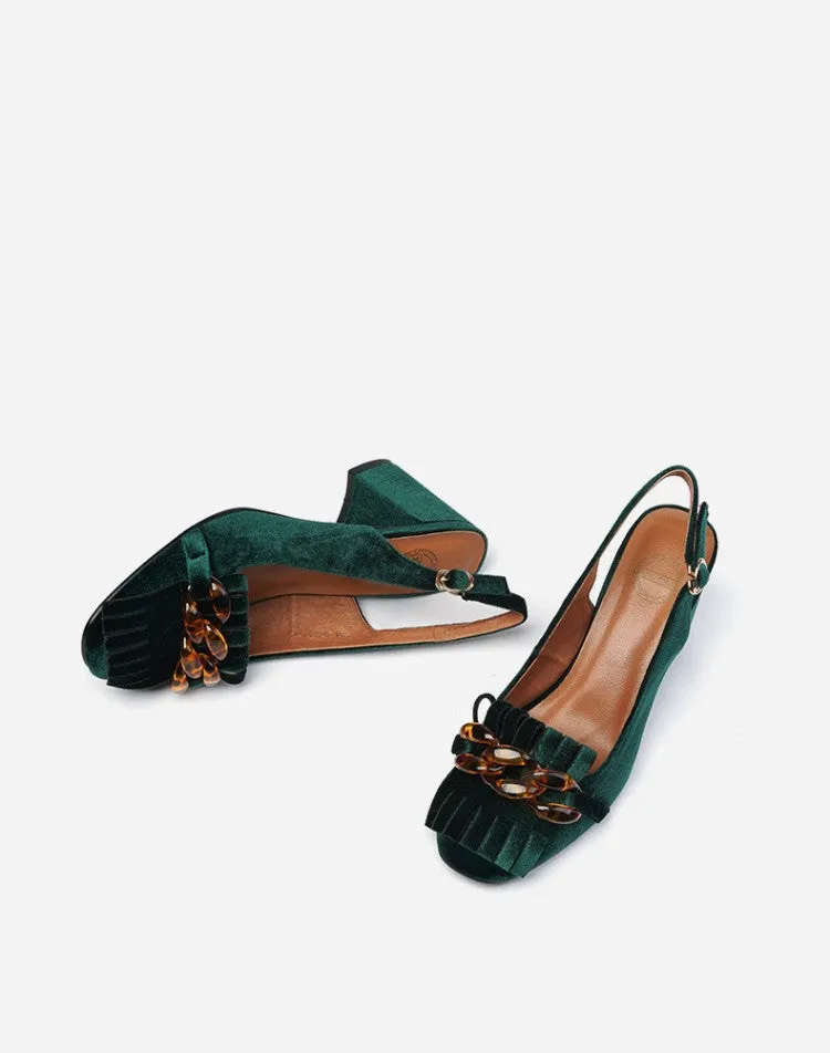 Emerald Velvet Chunky Heel Slingbacks