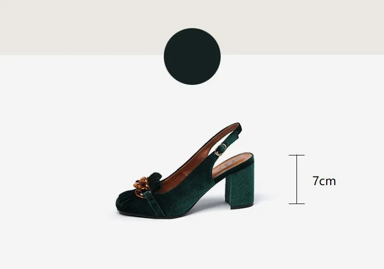 Emerald Velvet Chunky Heel Slingbacks
