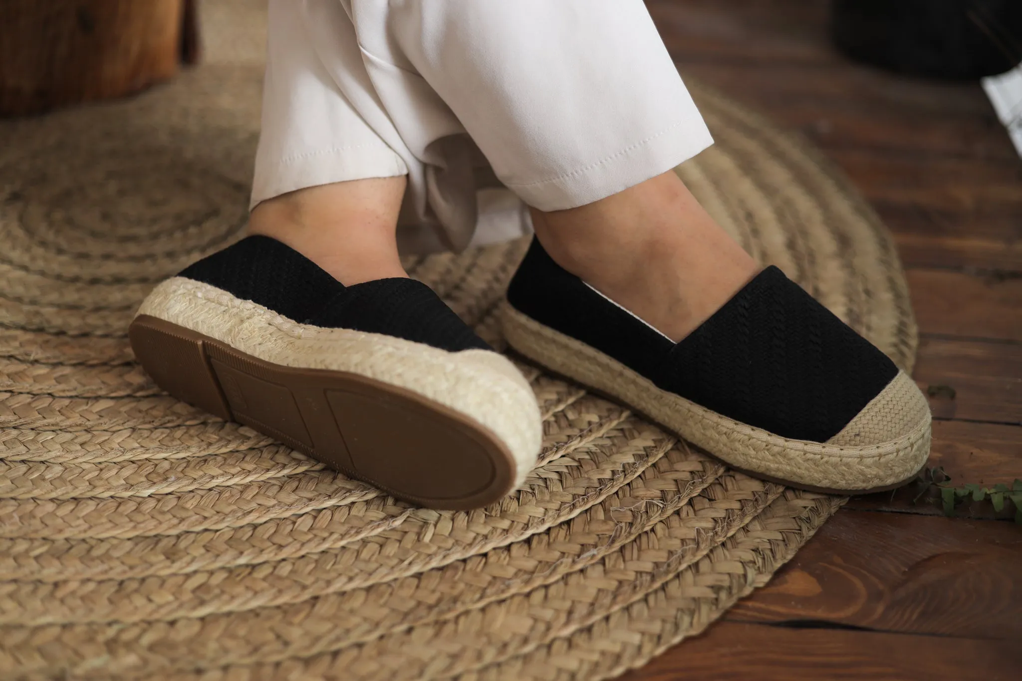 Fabric Patter Espadrilles - Black