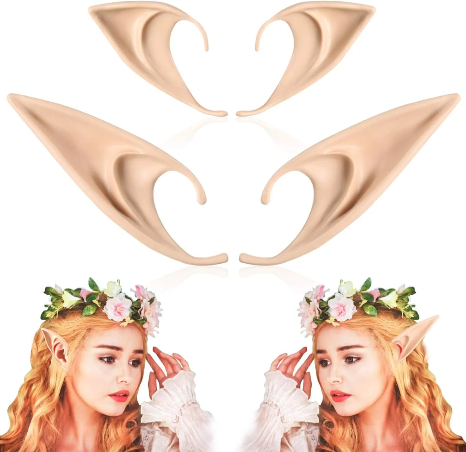 FRESHME Fairy Pixie Elf Ears - Cosplay Soft Pointed Ears Elven Masquerade Vampire Fairy Ears Makeup Costume Accessories