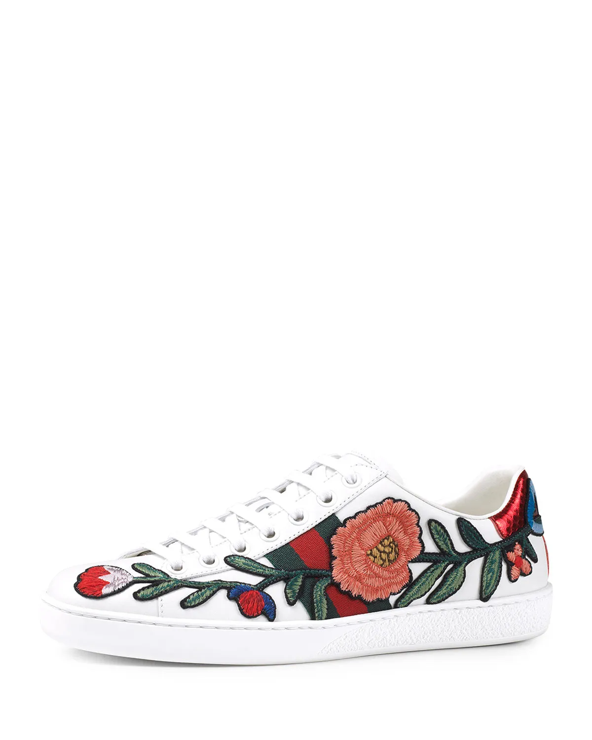 GUCCI Calfskin Web Floral Embroidered Ace Sneakers