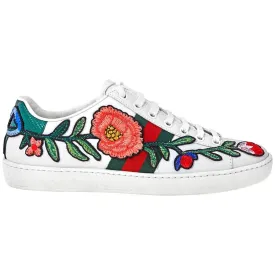 GUCCI Calfskin Web Floral Embroidered Ace Sneakers