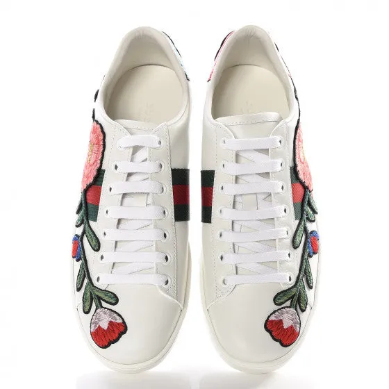 GUCCI Calfskin Web Floral Embroidered Ace Sneakers