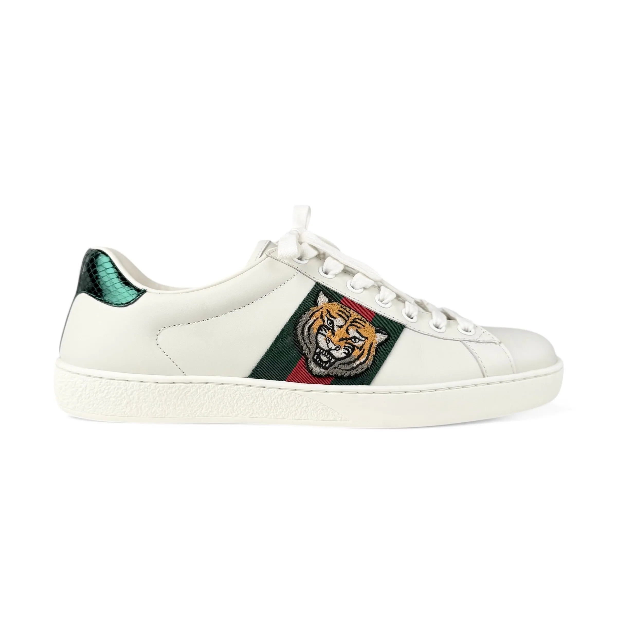 Gucci White Leather Tiger Ace Sneakers