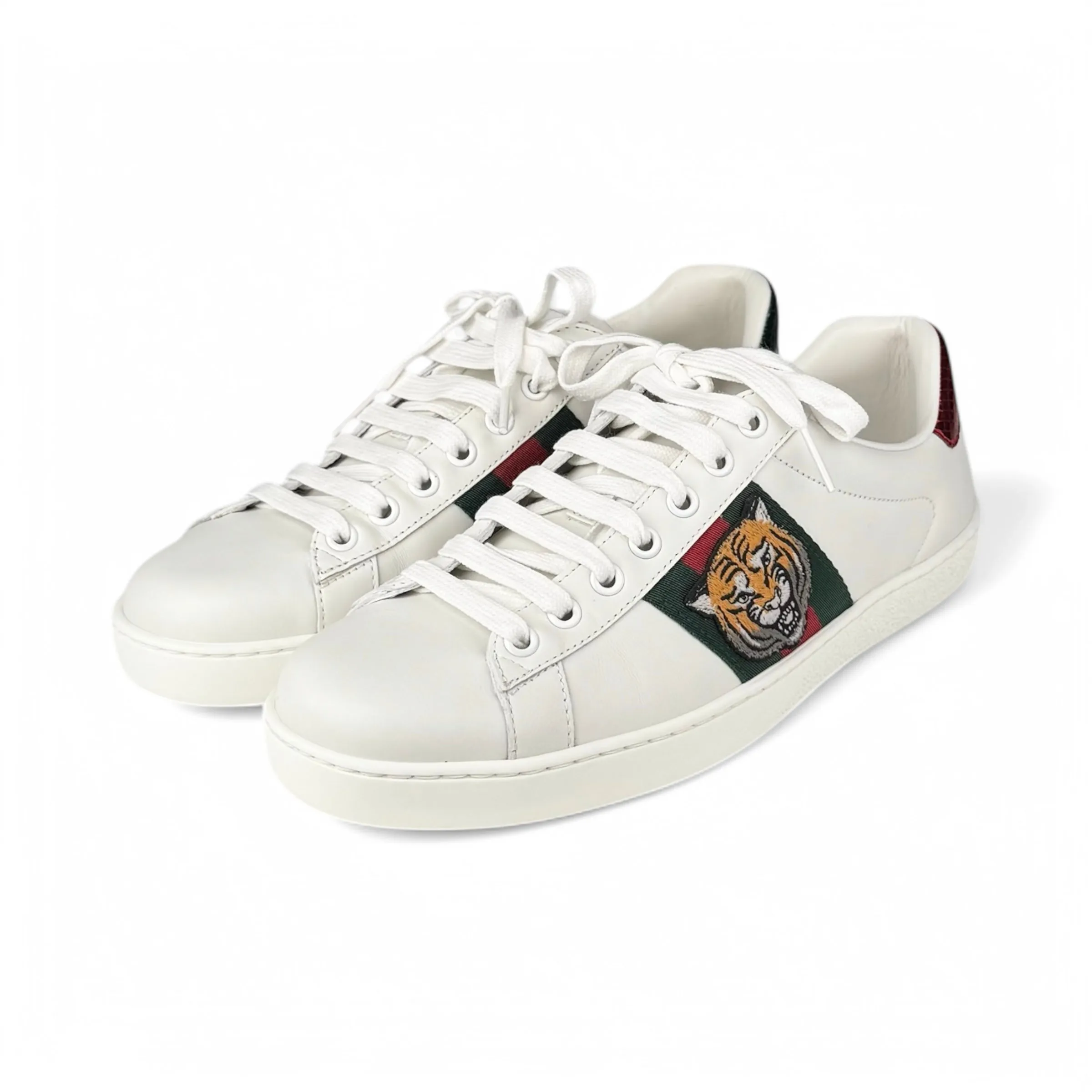 Gucci White Leather Tiger Ace Sneakers