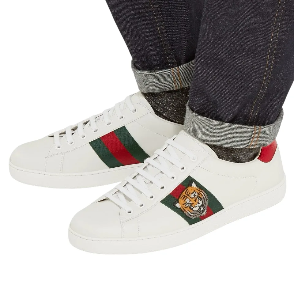 Gucci White Leather Tiger Ace Sneakers