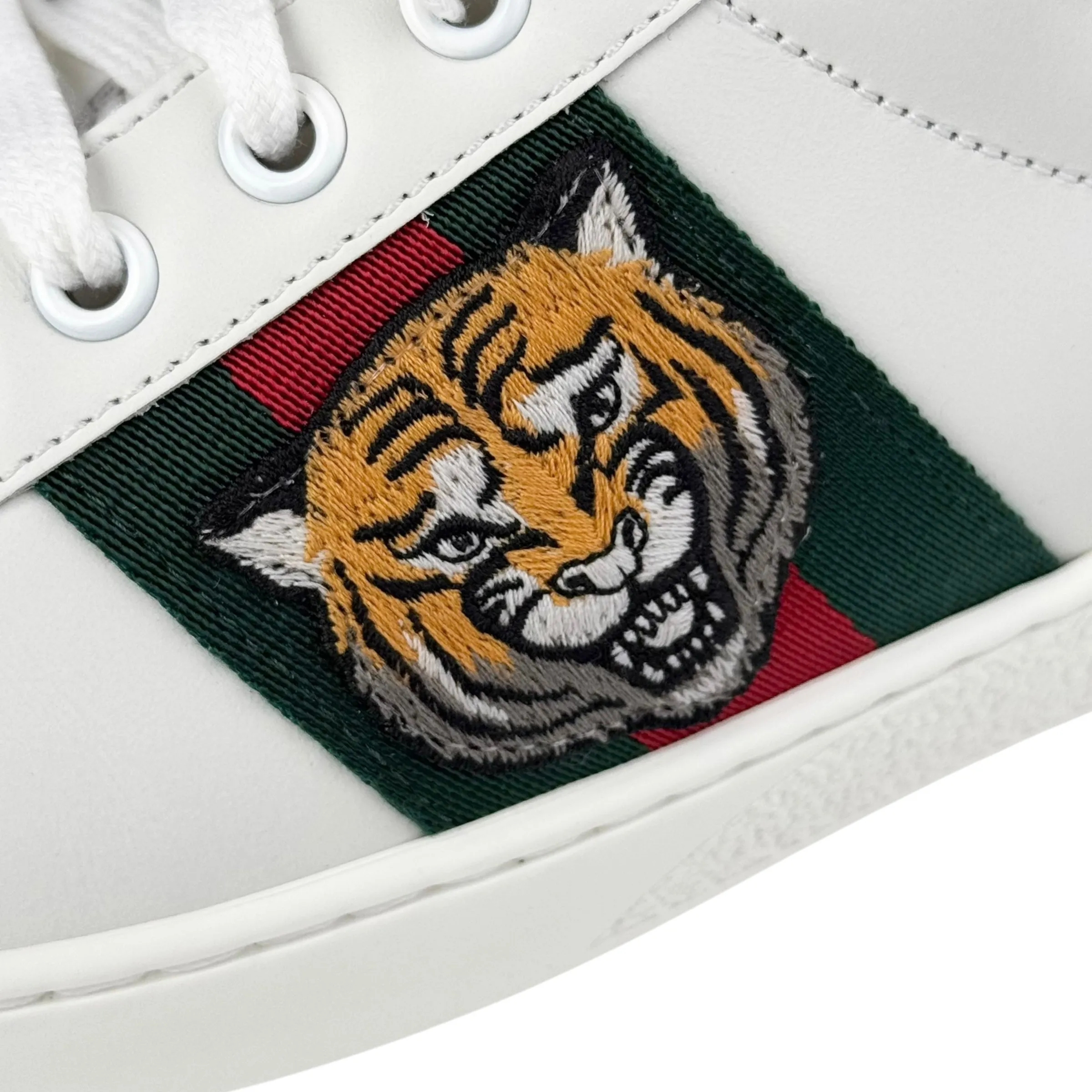 Gucci White Leather Tiger Ace Sneakers