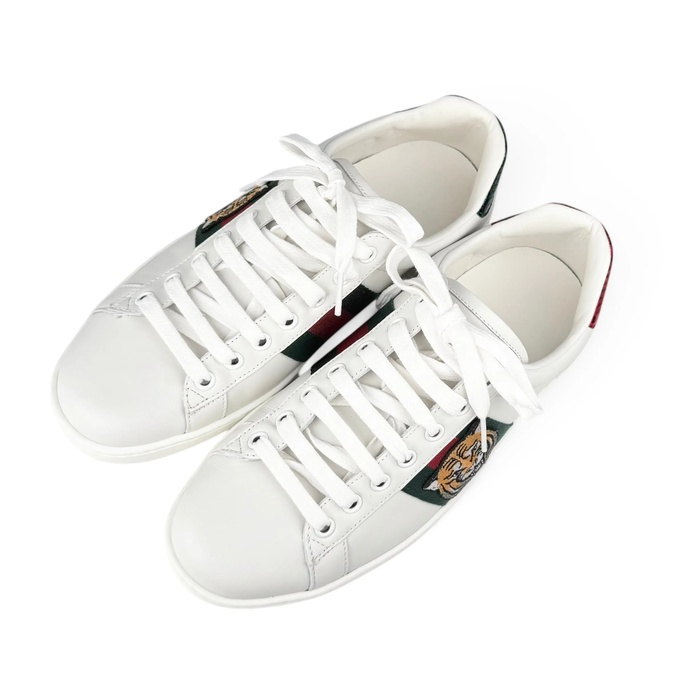 Gucci White Leather Tiger Ace Sneakers