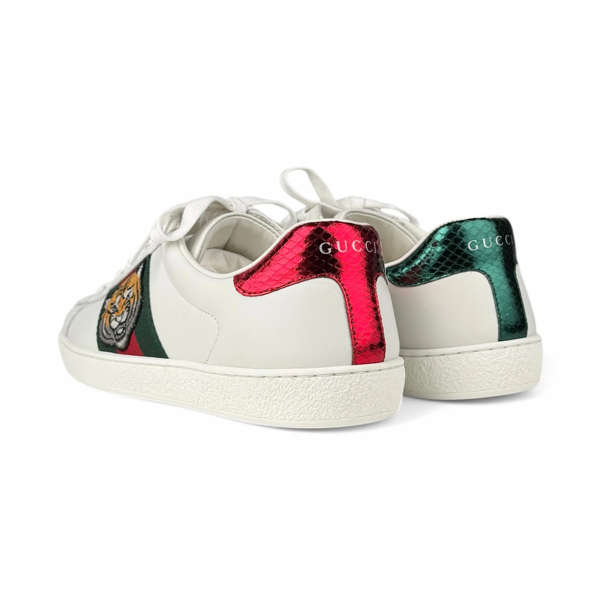 Gucci White Leather Tiger Ace Sneakers