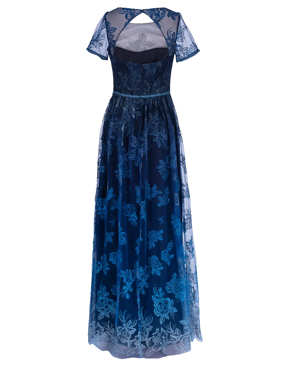 Illusion Embroidered Ombre Gown