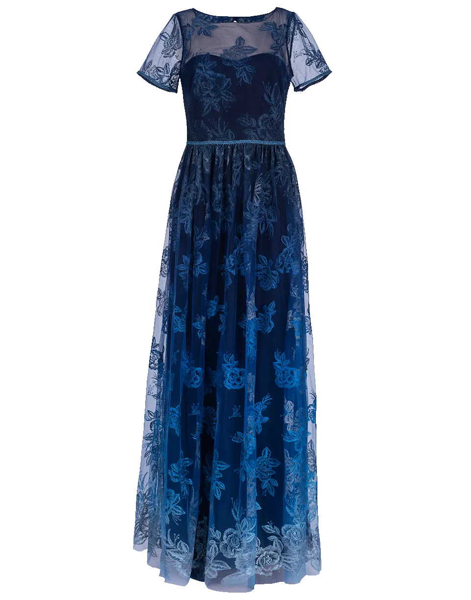 Illusion Embroidered Ombre Gown